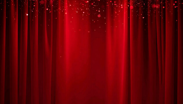 赤いカーテン、緞帳と金の光が降り注ぐ豪華な背景 華やかなイベントやステージ舞台用の素材