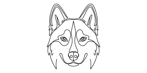 Minimalist siberian husky head line art illustration © Bilas