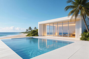Fototapeta premium Modern Beachfront Villa with Infinity Pool