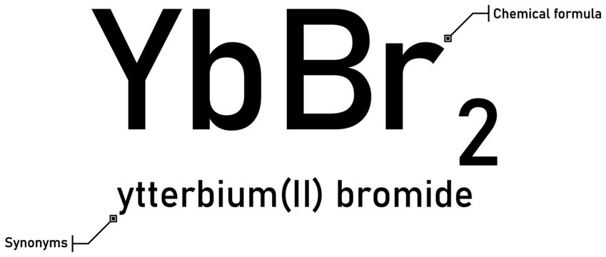 Ytterbium (II) bromide chemical formula with callout titles