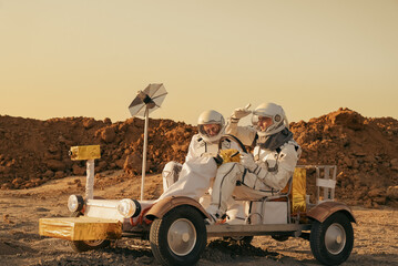 Astronauts driving rover during Mars mission simulation © Tetiana Tuzyk