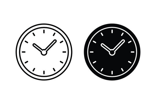 Clock Icon in Line and Solid Styles for Time and Scheduling Concepts
