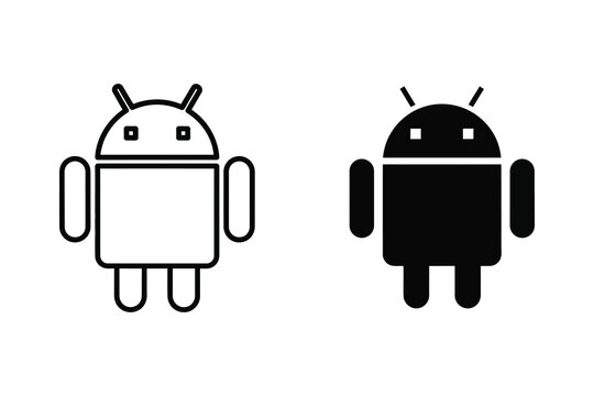 Android Robot Icon: Outline and Solid Black Versions