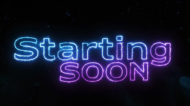 Starting SooN glitch animation neon blue and purple screen