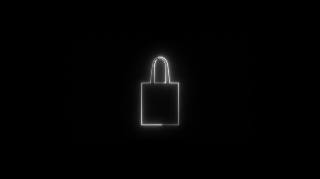 Futuristic neon shopping bag icon animation. Shopping bag icon symbol. Neon glowing shopping bag icon,