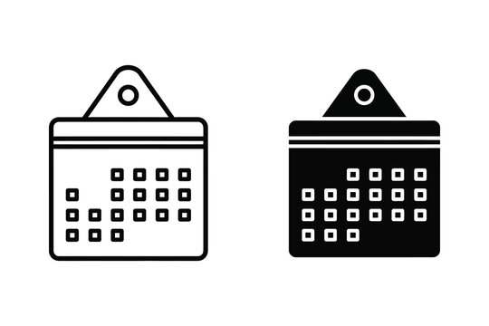 Outline and Solid Calendar Icons with Hanging Hook