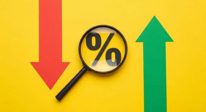 Analyzing Percentage Changes with Magnifying Glass and Arrows