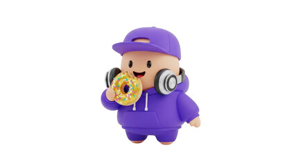 Fototapeta premium A cute purple robot character holding a wrench ready for action