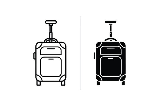 Rolling Luggage Icons: Outline and Silhouette for Travel and Transportation