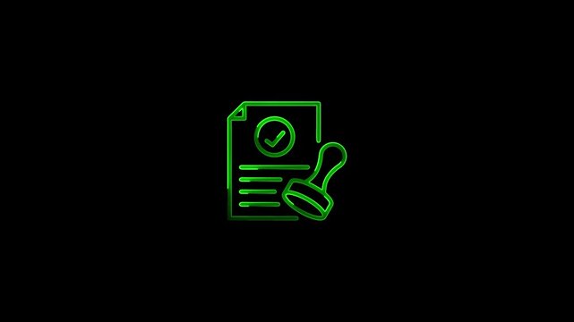 Neon green checkmark document approval concept validated paperwork symbol