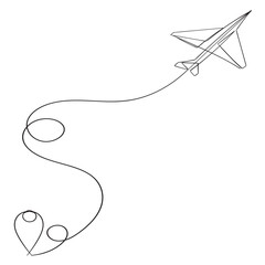continuous line drawing paper airplane flying illustration and map