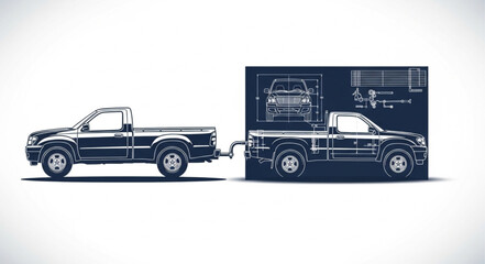 Pickup Truck Blueprint Technical Drawing.