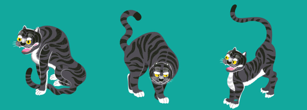 Korean Traditional Folk Art Tiger Illustration, Vector Graphic of Joseon Dynasty Style Tiger.