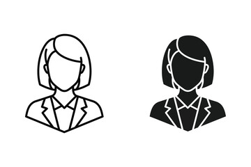 Fototapeta premium Professional Business Woman Icons: Avatar in Outline and Solid Styles