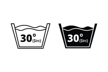 30 Degrees Celsius Laundry Care Symbol, Outline and Filled Icons