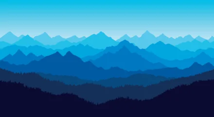 Fotobehang Blauw Layered monochrome blue mountain ranges fading into atmospheric perspective under smooth gradient sky vector landscape  © Nayan