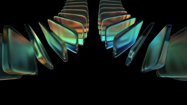 Abstract animation, 3d render, 4k seamless looped video, rotating glass shapes