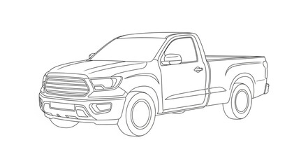 Pickup Truck Line Art Illustration.