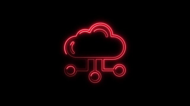 Neon cloud computing symbol red glowing outline on black background technology concept neon sign cloud storage