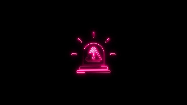 Neon pink warning sign flashing light emergency alert signal caution symbol neon light on black background