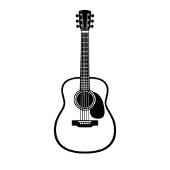 Obraz premium Detailed black and white vector illustration showcasing a classic acoustic guitar, a timeless stringed musical instrument symbol. Perfect for folk, country, rock, and blues music-themed designs, logos