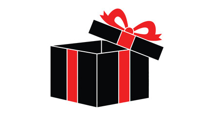 A simple black gift box with a red ribbon and bow illustration