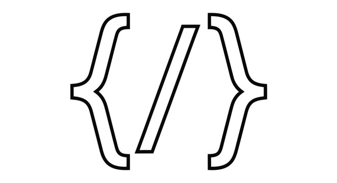 Simple black and white illustration of angle brackets representing code or markup