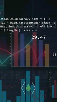 Vertical video: Grid loading JS scrolling table shifting growth hex moving updating KPIs for trends