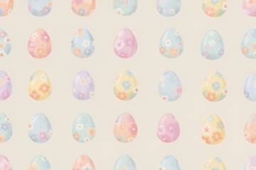Pattern of pastel easter eggs with floral designs on cream background