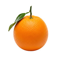 A vibrant orange with green leaves on transparent background
