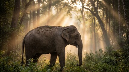 Majestic Asian elephant in rainforest Thailand