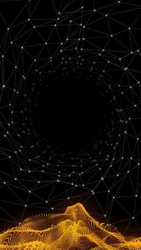 Vertical video: Golden point cloud emerging from base ripple, rising outward to fill central void