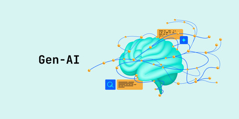 Fototapeta premium lustration of abstract stream, AI brain concept. Artificial intelligence. Big data, technology, AI, data transfer, data flow, large language model, generative AI, LLM, NLP. NLG 