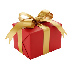 Obraz premium A red gift box with a gold ribbon on transparent background