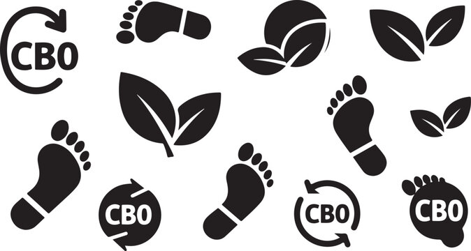 Carbon Neutral Footprints and Leaves Eco Friendly Symbol Set