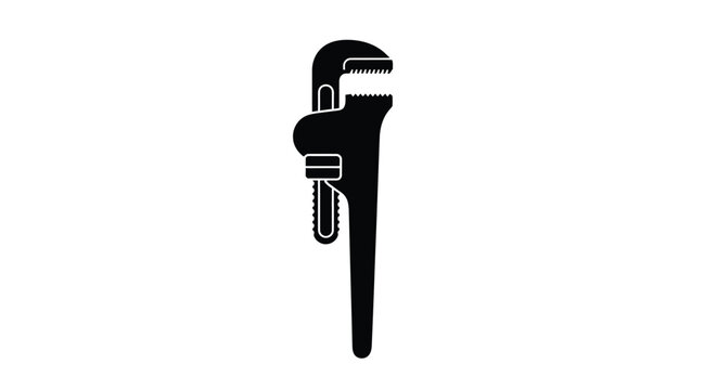 A black silhouette of a pipe wrench a common plumbing tool silhouette