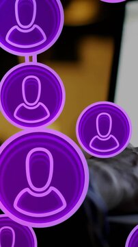 Vertical video: On load purple nodes linking and sweeping across forearm, visualizing network