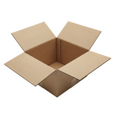 An open cardboard box on transparent background
