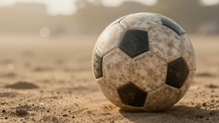 Worn Soccer Ball On Sandy Ground In Natural Outdoor Setting