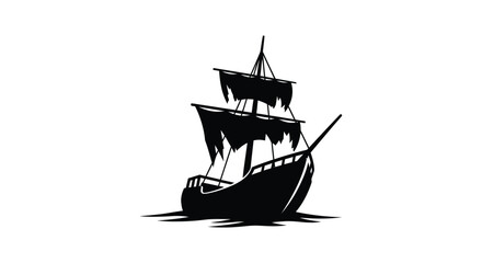 Detailed black ship illustration with dramatic sails a striking silhouette © md