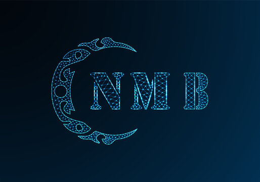 Low poly letter logo NMB design. NMB letter logo low poly vector design on blue color gradient background. NMB logo low poly design