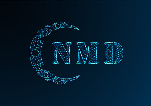 Low poly letter logo NMD design. NMD letter logo low poly vector design on blue color gradient background. NMD logo low poly design