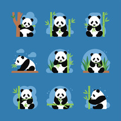 Naklejka premium Cute Panda Icons Set