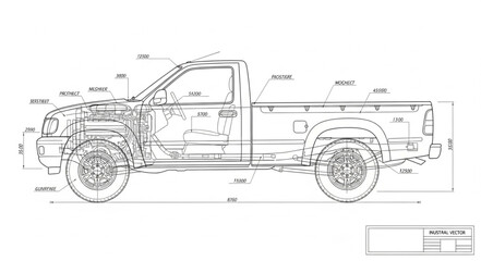 Pickup Truck Technical Drawing Illustration. © Diajeng Anita
