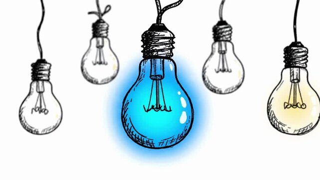Creativity comes alive with bright light bulbs in a simple drawing on a white background