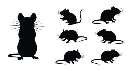 Group of mice in various poses a striking black silhouette © md