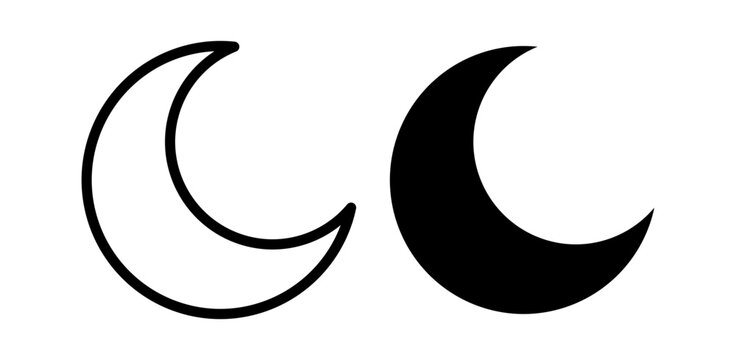 Half Moon and Crescent Icon Set, Night Sky Symbols with Stars, Astronomy and Celestial Vector Icons