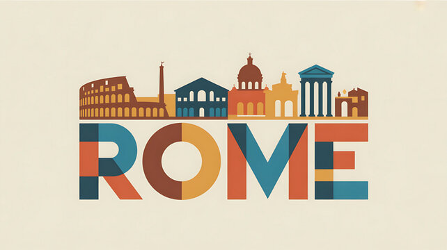 Vibrant Rome cityscape with iconic landmarks and colorful architecture