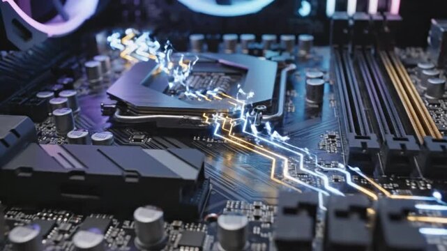 Building a computer motherboard with chipset and cooling system in a tech lab environment