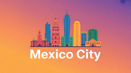 Fototapeta premium Vibrant Mexico City skyline with colorful buildings at sunset